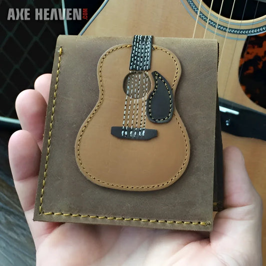Brown genuine leather dreadnought acoustic guitar wallet by Axe Heaven