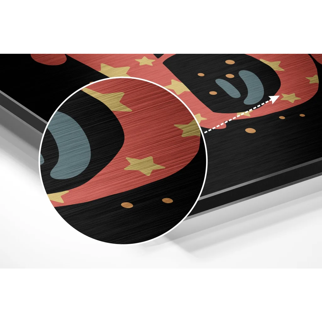 Whimsical cartoon cat on brushed aluminium dibond art print