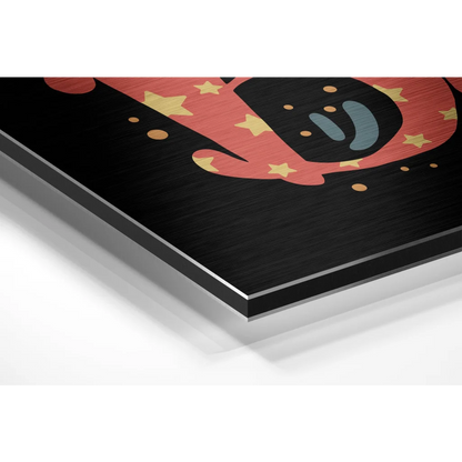 Brushed aluminium dibond print with red gold starry design