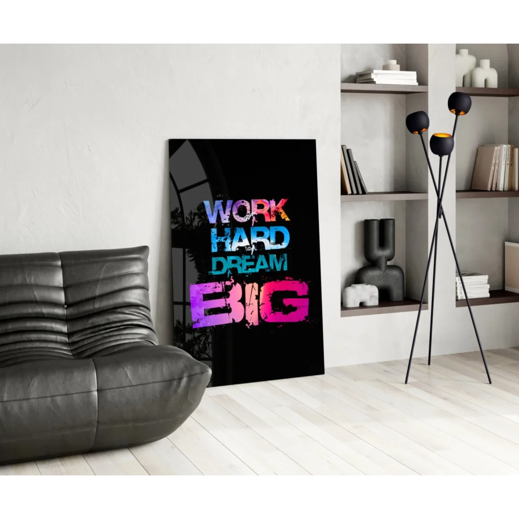 Vibrant graffiti multicolor dream big glass wall art print