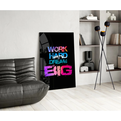 Vibrant graffiti multicolor dream big glass wall art print