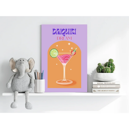 Daiquiri Dream insigne aluminum print of purple orange daiquiri with pink cocktail lime strawberry garnish