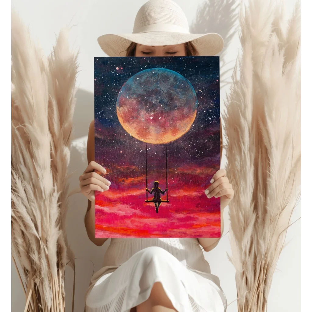 Cosmic Moon Swing Insigne Aluminum Prints | Contemporary Home Wall Art | vintageantiquesgifts.com