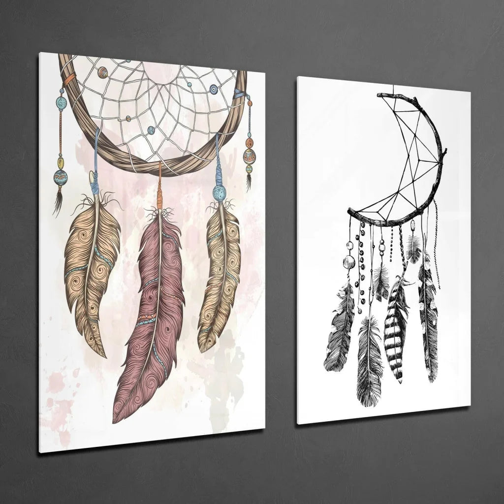 Dreamcatcher 2 Pieces Combine Glass Wall Art