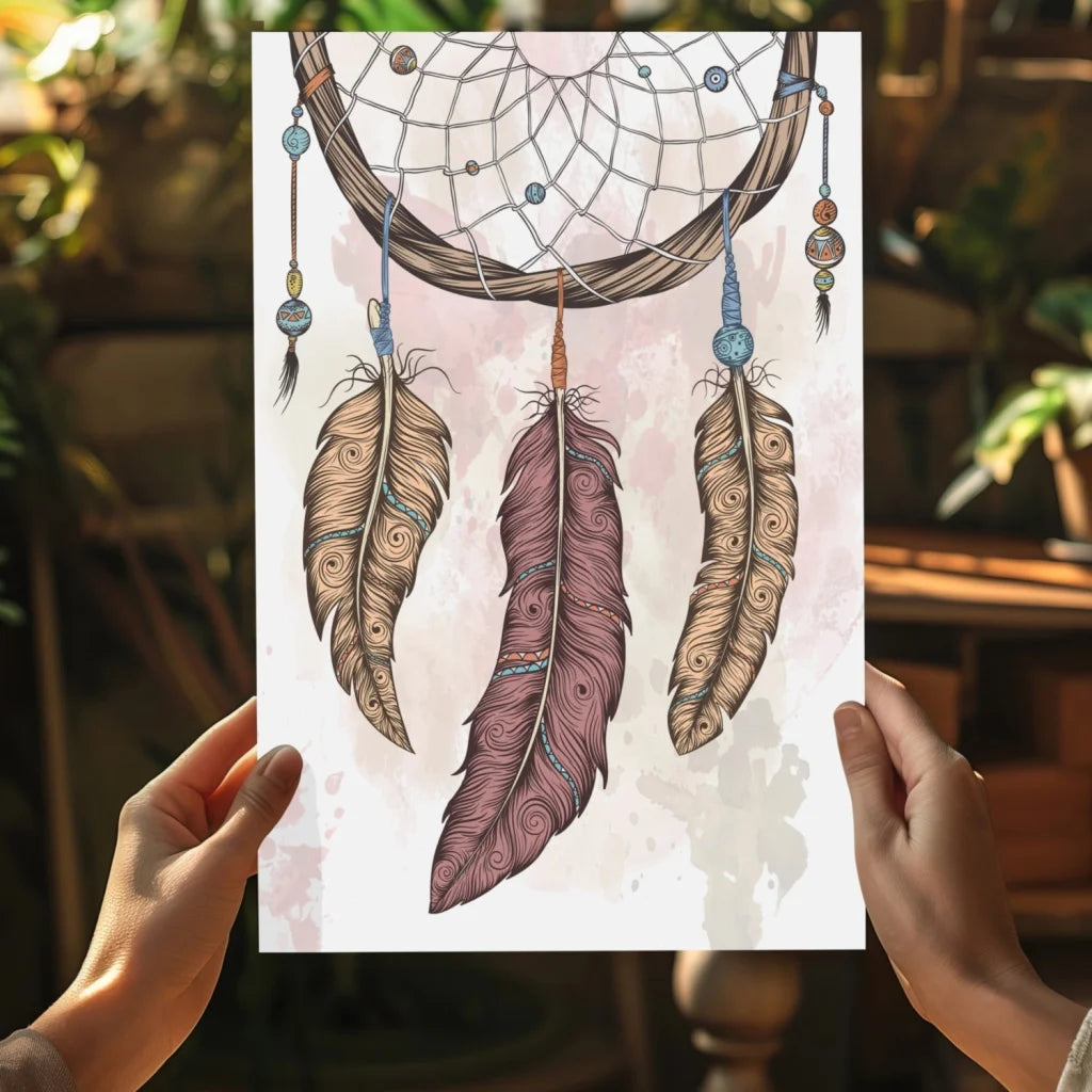 Stunning dreamcatcher insigne aluminum print with feathers and beads