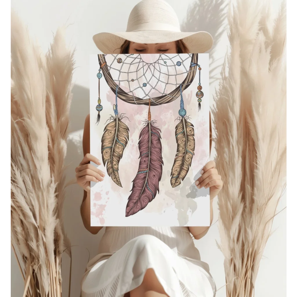 Stunning dreamcatcher insigne aluminum print with intricate webbing and feathers