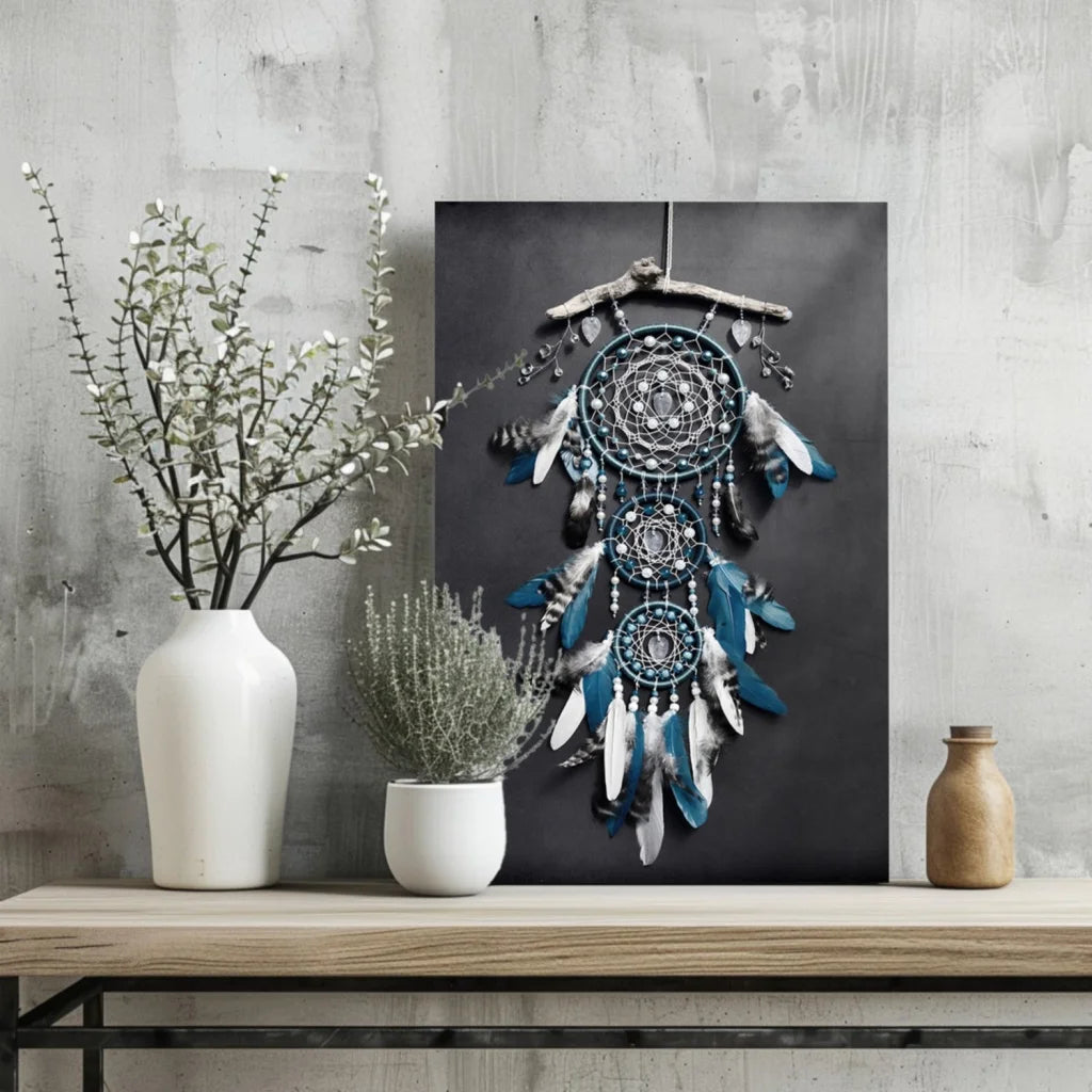 Teal Dreamcatcher Insigne Aluminum Prints Wall Art | Glass Wall Art Print | vintageantiquesgifts.com
