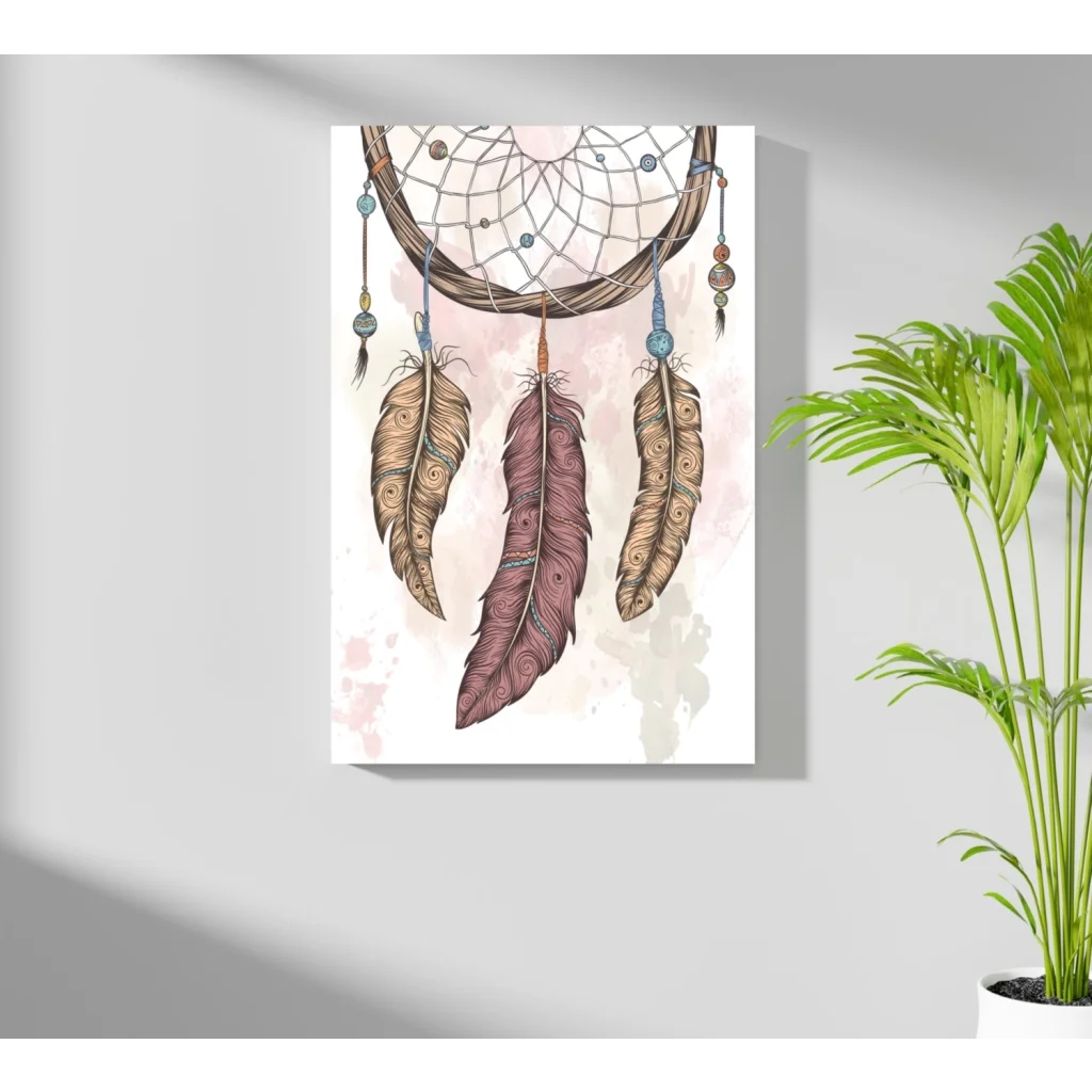 Stunning dreamcatcher insigne aluminum print with feathers and beads