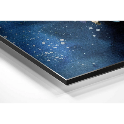 Framed cosmic dreamcatcher on brushed aluminium dibond wall art