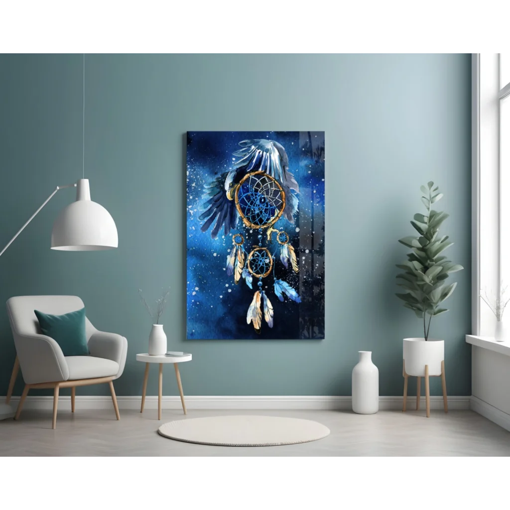 Mystical Blue Dreamcatcher Wall Art with Golden Details | Contemporary Home Wall Art | vintageantiquesgifts.com
