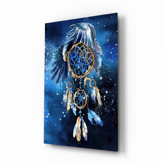 Mystical Blue Dreamcatcher Wall Art with Golden Details | Insigneart USA | vintageantiquesgifts.com