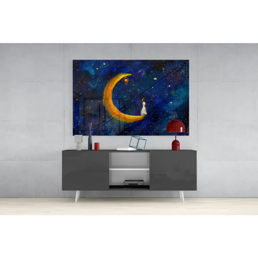 Dreamy Crescent Moon Starry Night 24-inch canvas wall art print