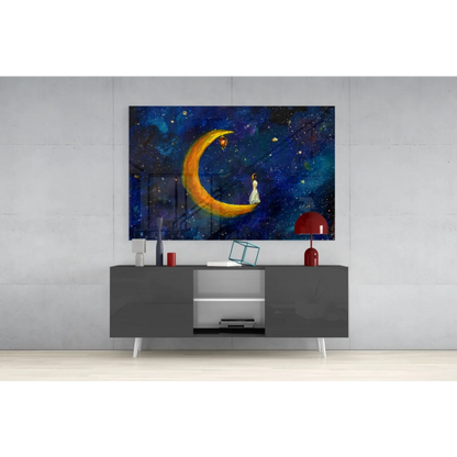 Dreamy Crescent Moon Starry Night 24-inch canvas wall art print