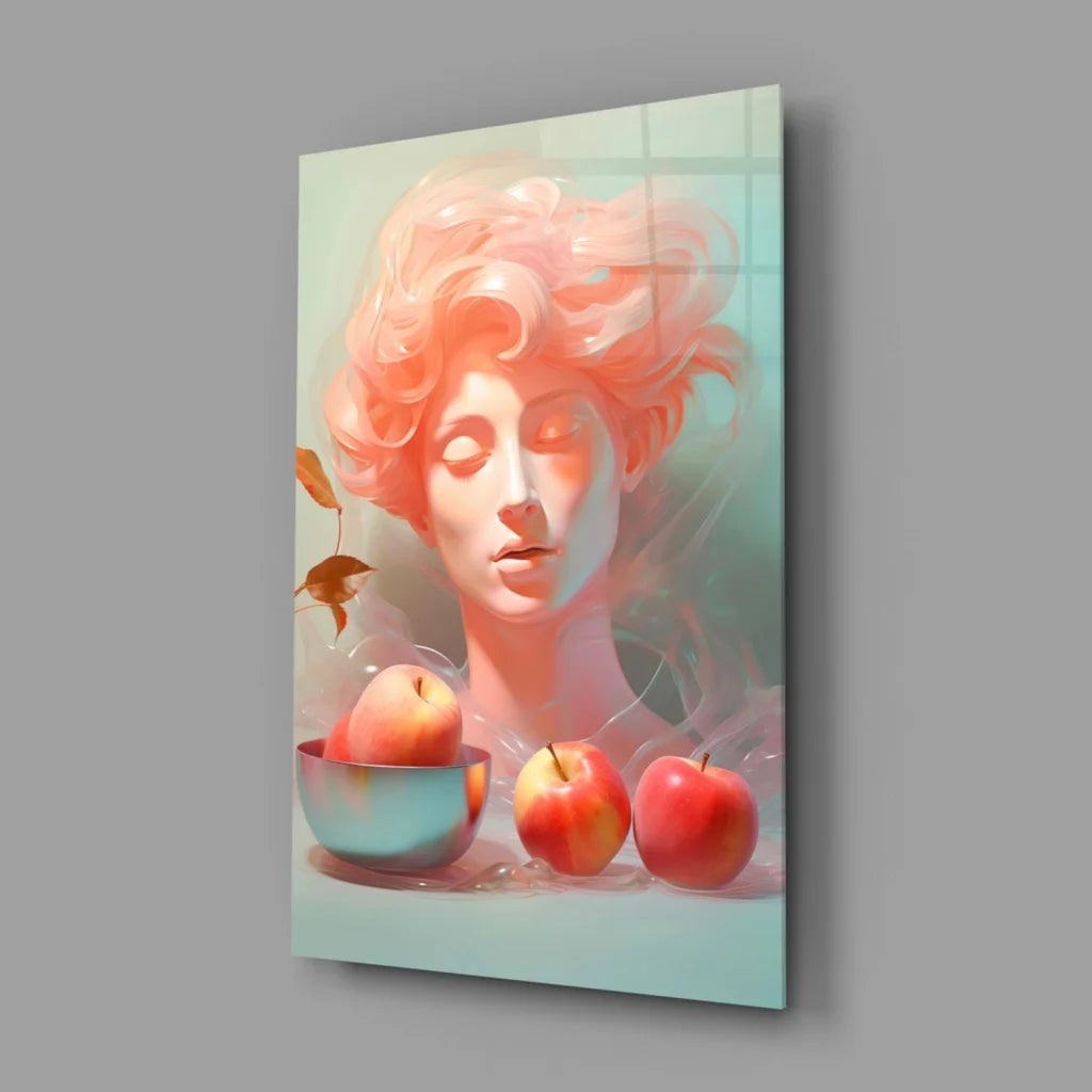 Dreamy Pastel Portrait with Apples Wall Art Canvas Print | Glass Wall Art Print | vintageantiquesgifts.com