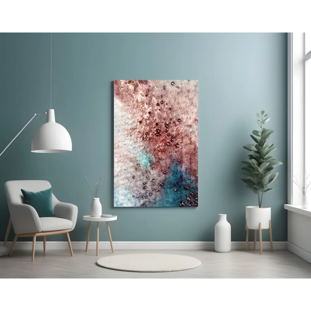 Dreamy rose gold teal abstract canvas wall art with swirling textures