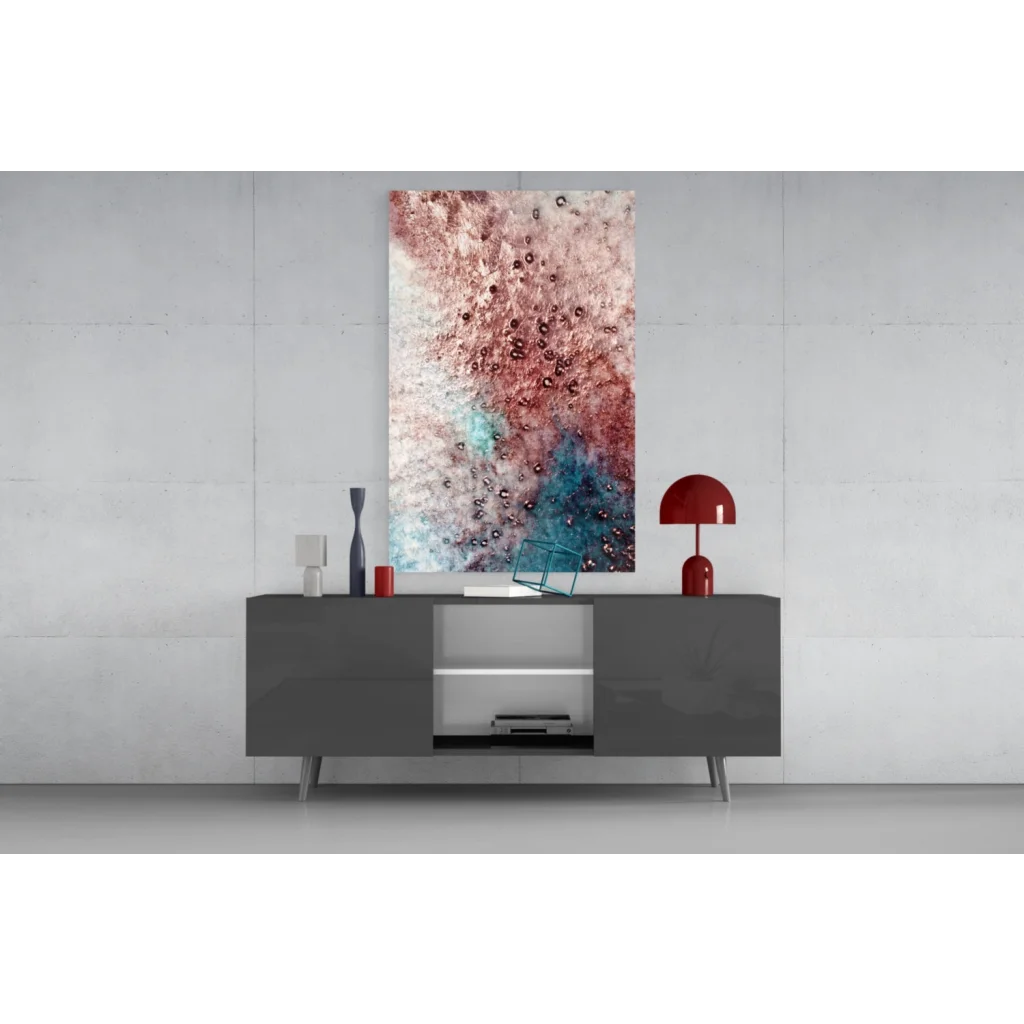 Dreamy Rose Gold Teal abstract canvas wall art with swirling pink, red, teal textures