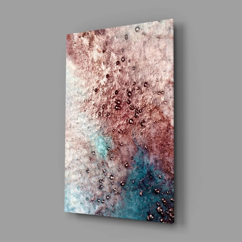 Dreamy rose gold teal abstract canvas wall art with metallic droplets