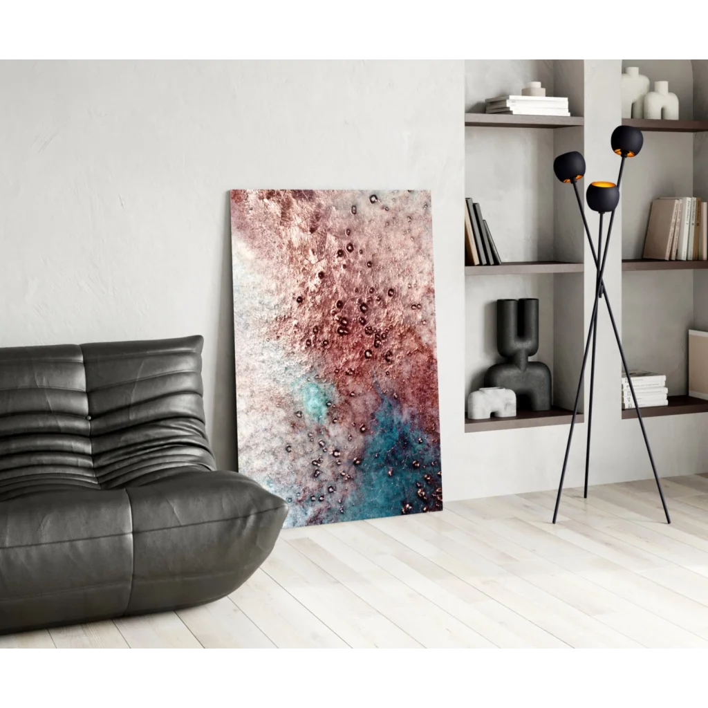 Dreamy Rose Gold Teal abstract canvas wall art with swirling pink red gradients