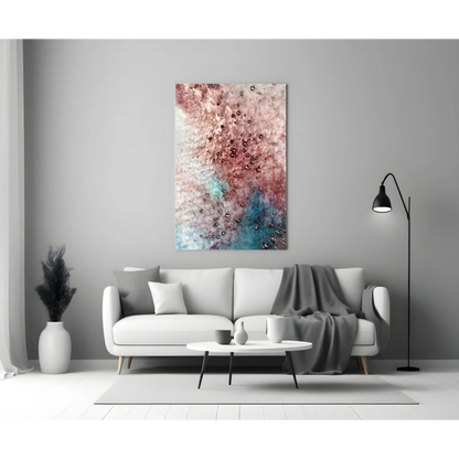 Dreamy rose gold teal abstract canvas wall art with pink teal hues and dark dots