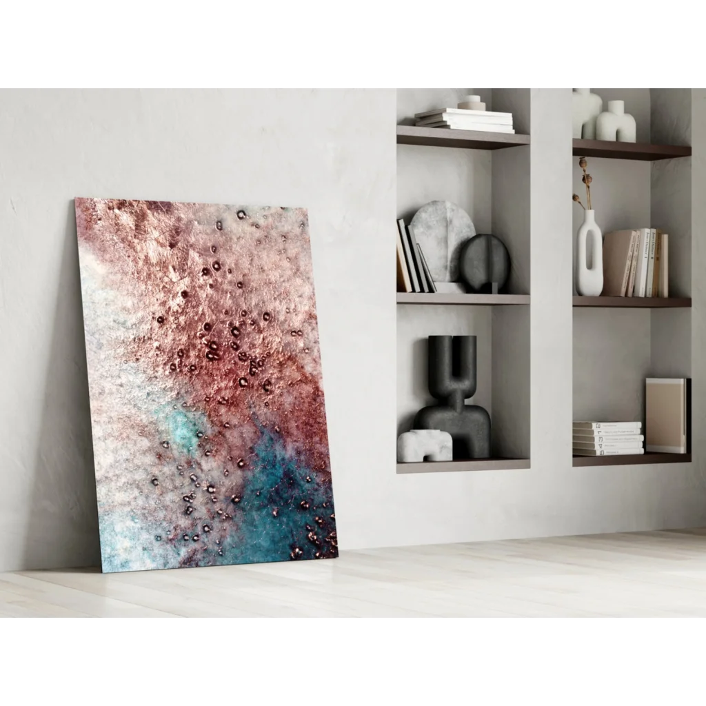 Dreamy Rose Gold Teal abstract canvas wall art with metallic dots
