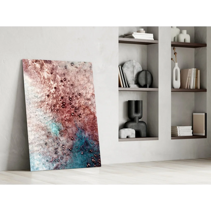 Dreamy Rose Gold Teal abstract canvas wall art with metallic dots