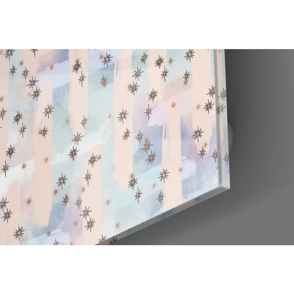 Dreamy stars pastel tempered glass art with peach blue stripes and starbursts
