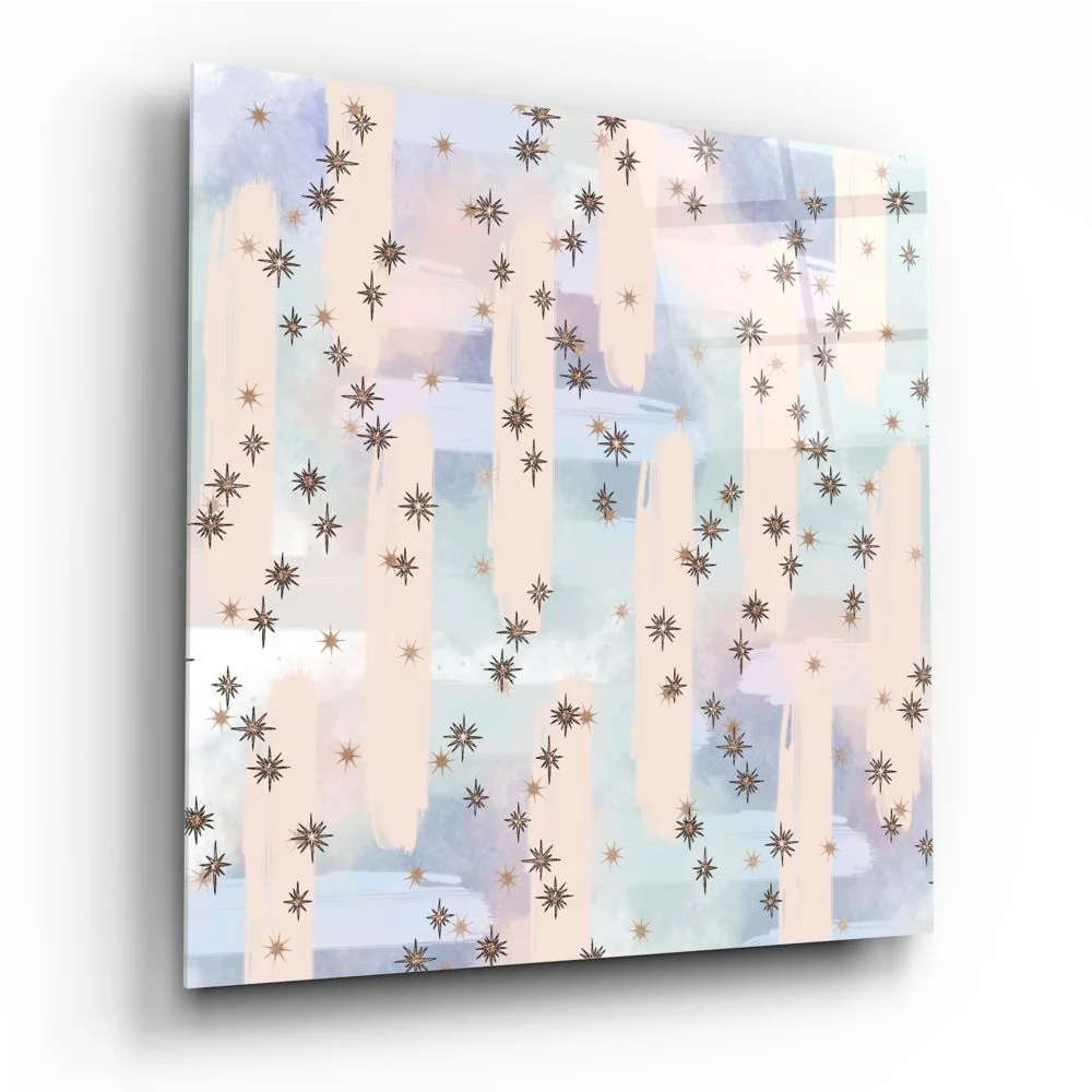 Dreamy stars pastel tempered glass art with pink blue brushstrokes and gold stars