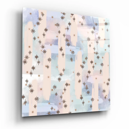 Dreamy stars pastel tempered glass art with pink blue brushstrokes and gold stars