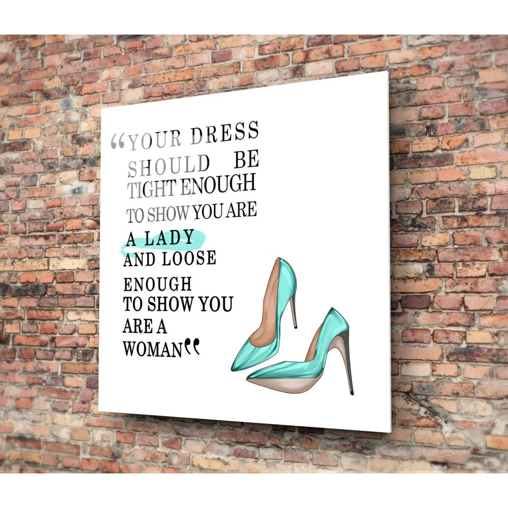 Turquoise Heels Tempered Glass Art with Inspirational Quote | Modern Wall Art Decor | vintageantiquesgifts.com