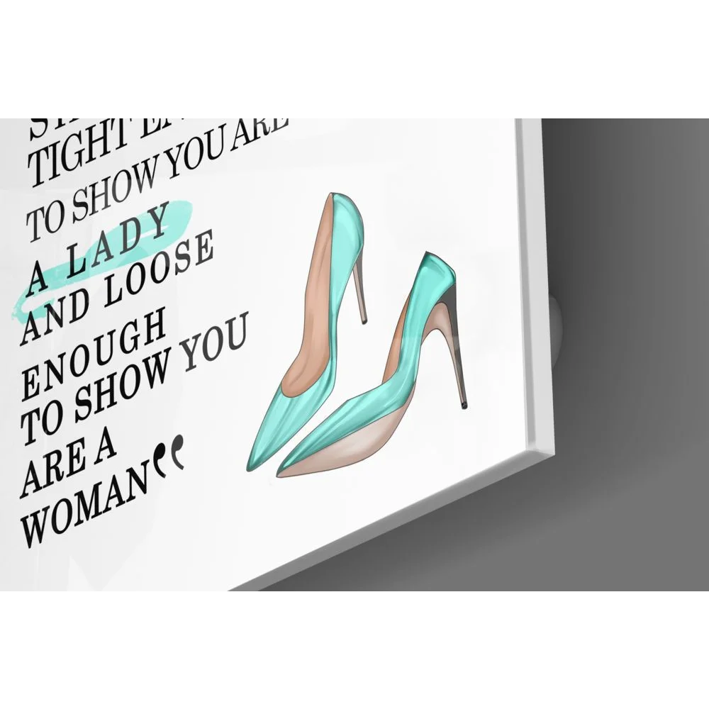 Turquoise Heels Tempered Glass Art with Inspirational Quote | Glass Wall Art Print | vintageantiquesgifts.com