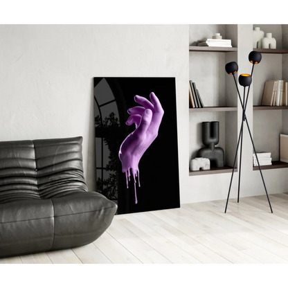 Dripping purple unicorn glass wall art sculpture on black background