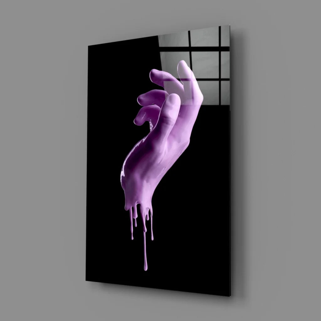 Dripping purple hand glass wall art sculpture with glossy finish