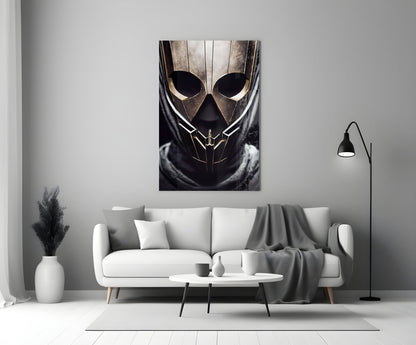 Peace Fighter Glass Art mounted on white wall above white sofa in modern living room setting.