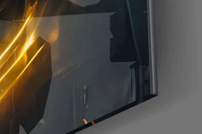Golden Neon Astronaut Helmet Glass Wall Art