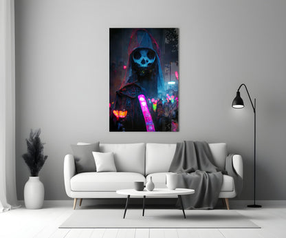 Neon Glow Stick Skull Mask Figure Glass Wall Art