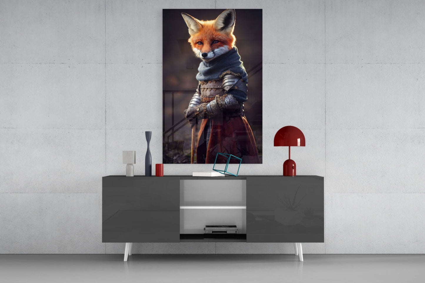 Armored Knight Fox Portrait Glass Wall Art