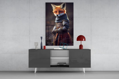 Armored Knight Fox Portrait Glass Wall Art