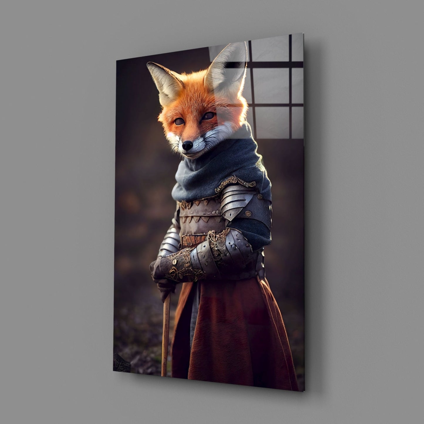 Armored Knight Fox Portrait Glass Wall Art