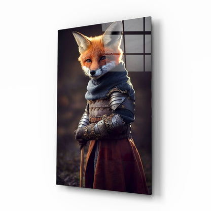 Armored Knight Fox Portrait Glass Wall Art
