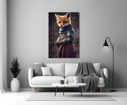 Armored Knight Fox Portrait Glass Wall Art