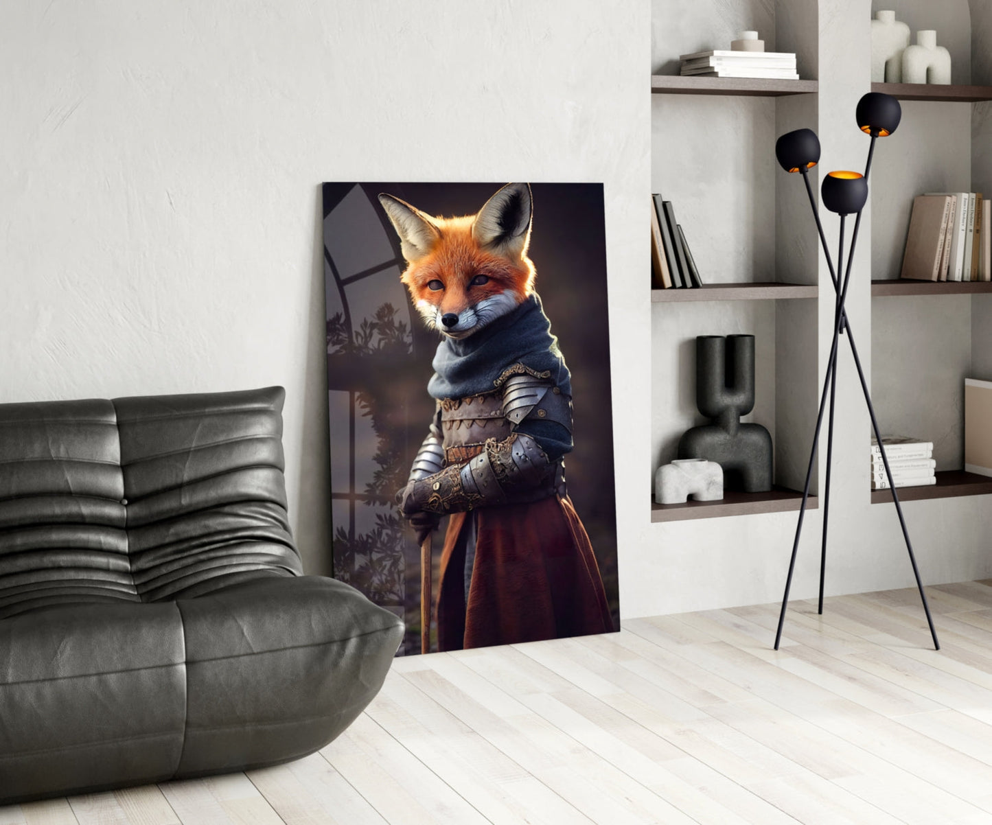 Armored Knight Fox Portrait Glass Wall Art