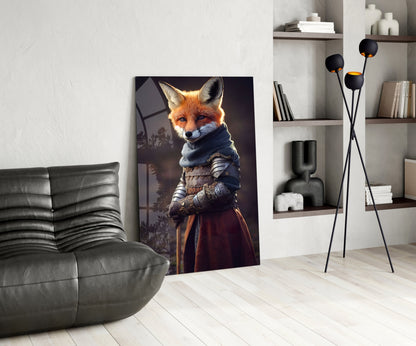 Armored Knight Fox Portrait Glass Wall Art
