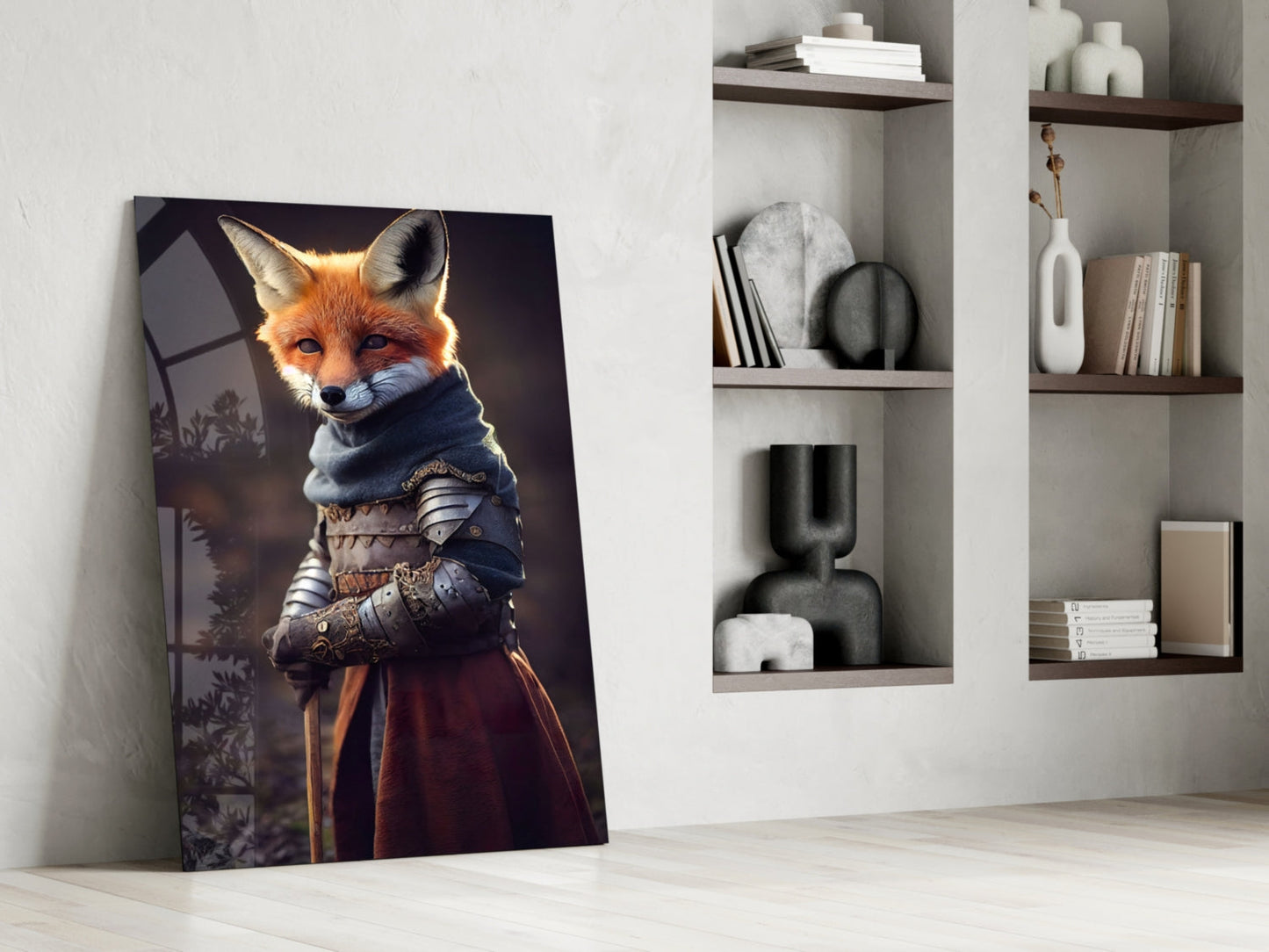 Armored Knight Fox Portrait Glass Wall Art