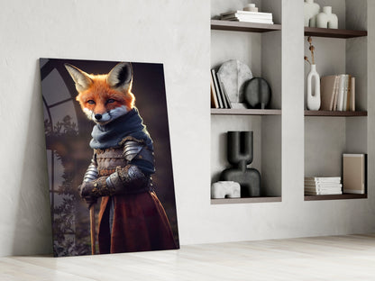Armored Knight Fox Portrait Glass Wall Art