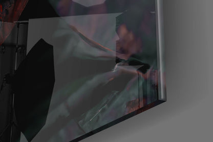 Red Skull With Teal Eye Sockets Glass Wall Art