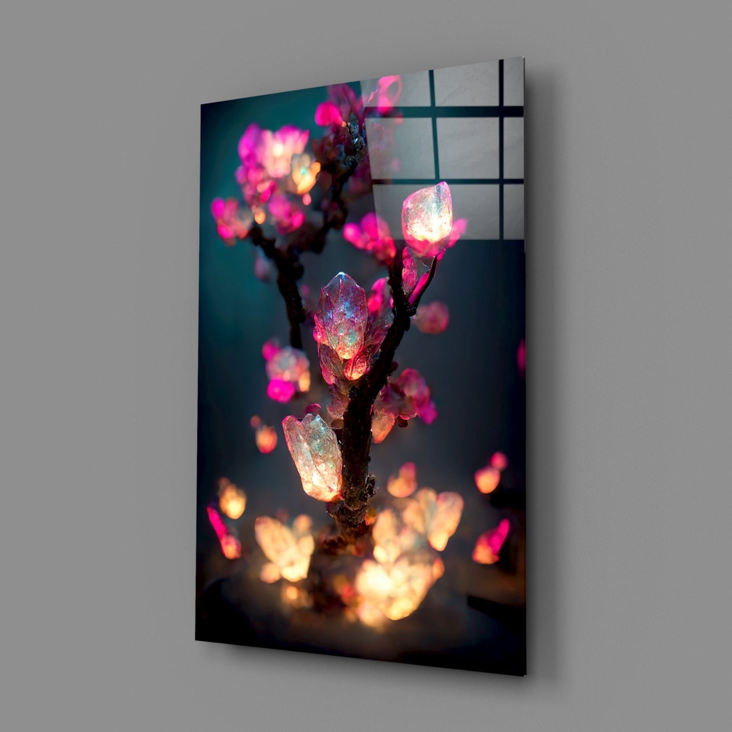 Luminous Pink Crystal Tree Glass Wall Art