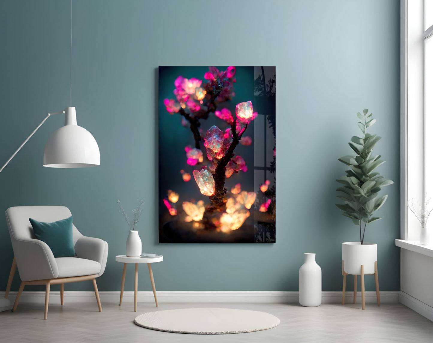 Luminous Pink Crystal Tree Glass Wall Art