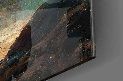 Orange Robed Monk Under Teal Moon Glass Wall Art