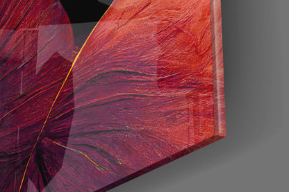 Crimson Petal Swirls Gold Ribbon Glass Wall Art