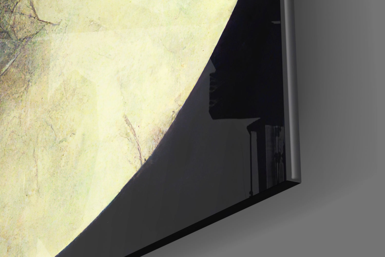 Close-up angled view of translucent frosted glass panel with subtle texture against dark shadow and gray background.
